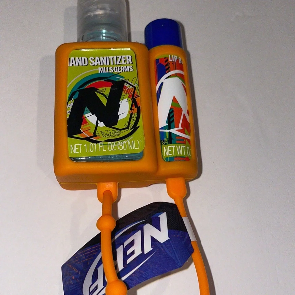 Nerf carrying case with hand sanitizer and lip balm